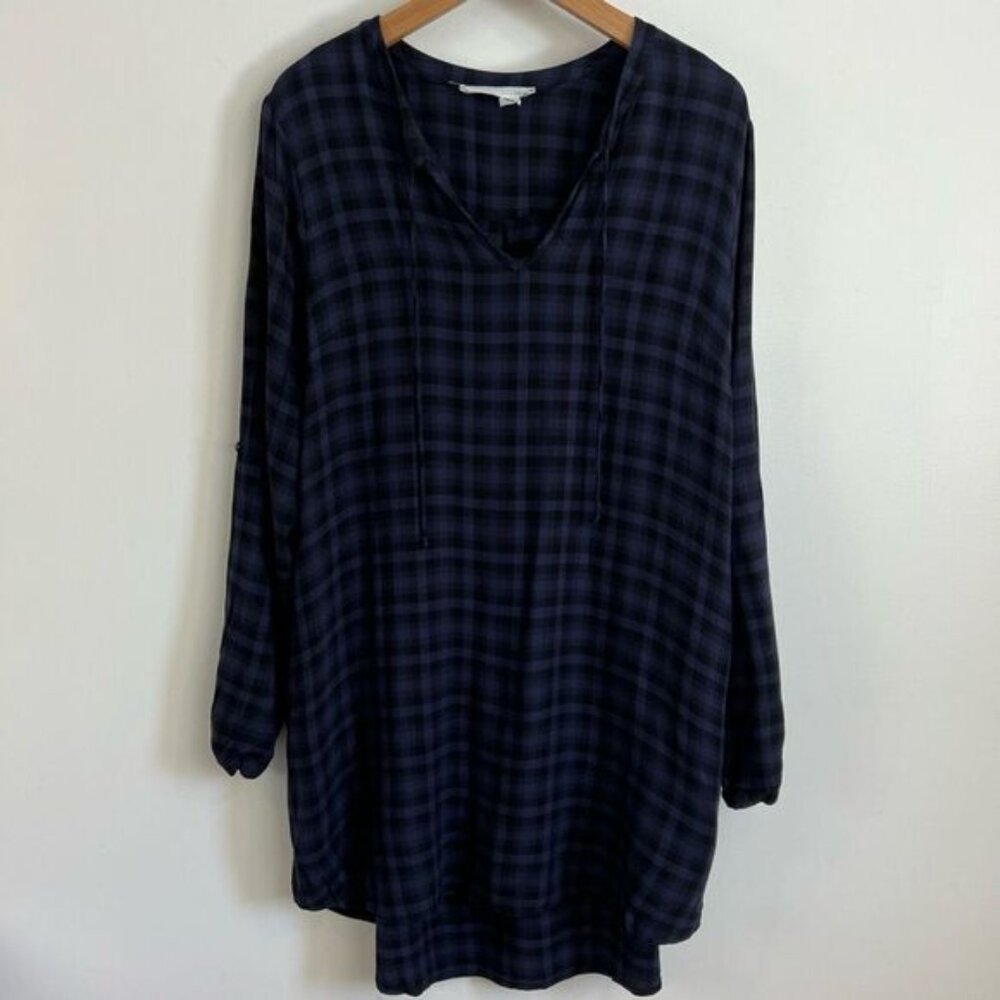 MELISSA NEPTON Navy and Black Plaid Midi Dress